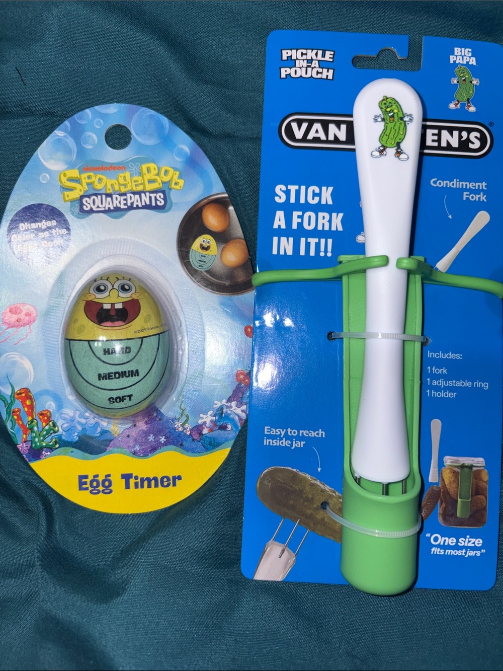 SpongeBob Egg Timer & Van Holzen's Pickle Condiment Fork - Yellow/Green/White